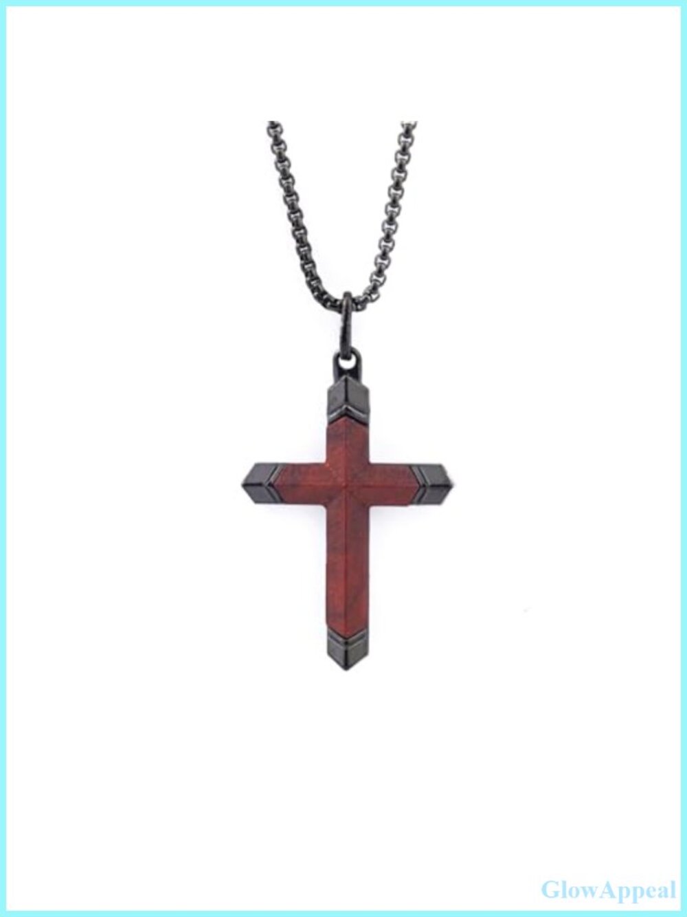 Ebony Wood Cross Necklace Men Women Titanium Steel Chain Christian Religious